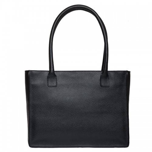 Сумка шоппер женская из кожи с карманом Черная