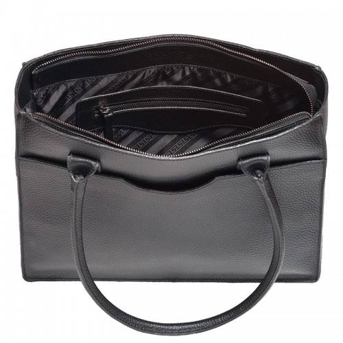 Сумка шоппер женская из кожи с карманом Черная