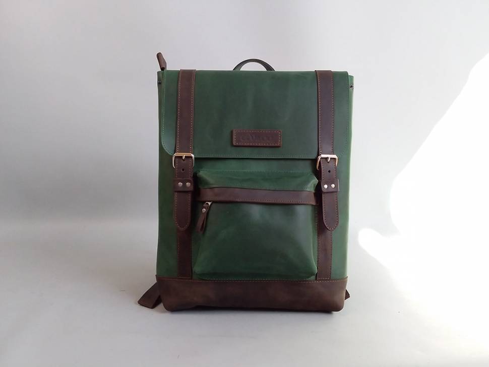 Кожаный мужской рюкзак AV2 Зеленый (P560)