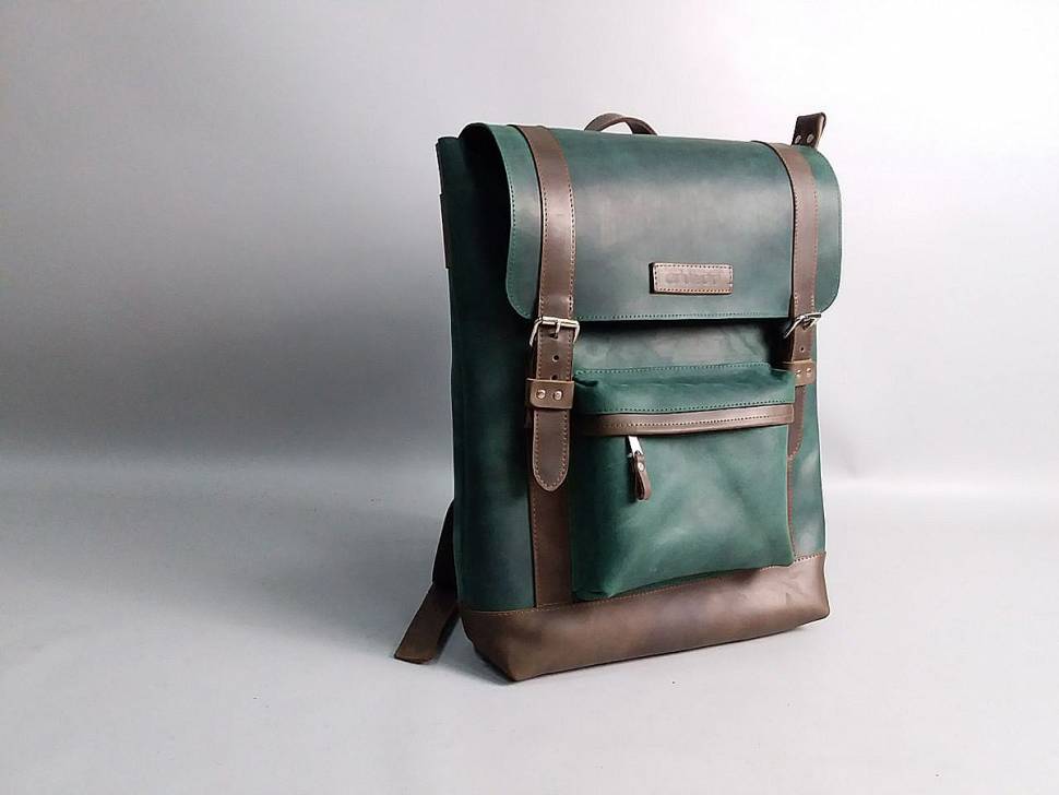 Кожаный мужской рюкзак AV2 Зеленый (P560)