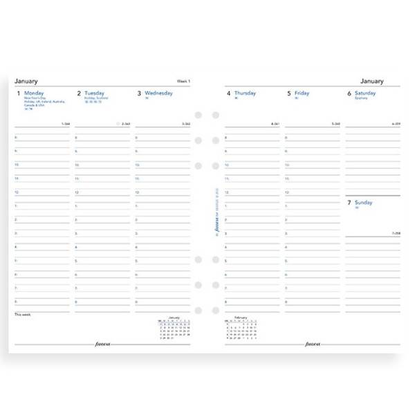 Комплект бланков Filofax Неделя на развороте в колонках A5 White англ 2020 (68521)